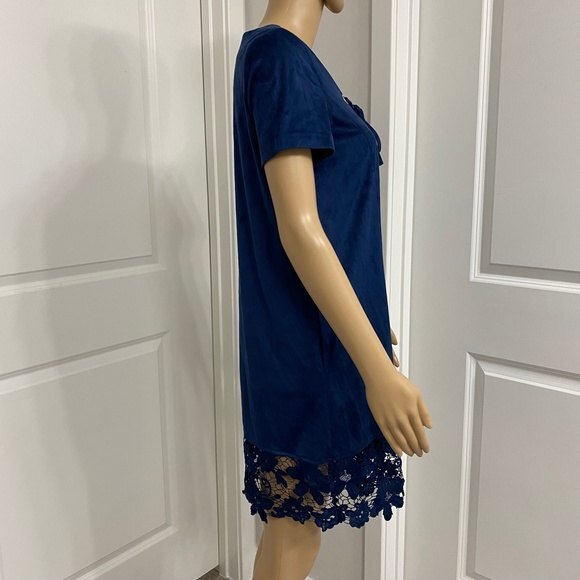 1st Sight Floral Lace Short Sleeve Mini Dress. Blue. Small. Resortwear, Cute - Picture 5 of 11